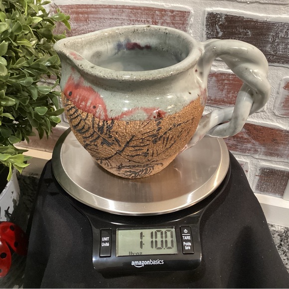 Vintage Stunning Hand Crafted High End Ceramic Pitcher - Fossil Leaf Designed - Picture 11 of 11